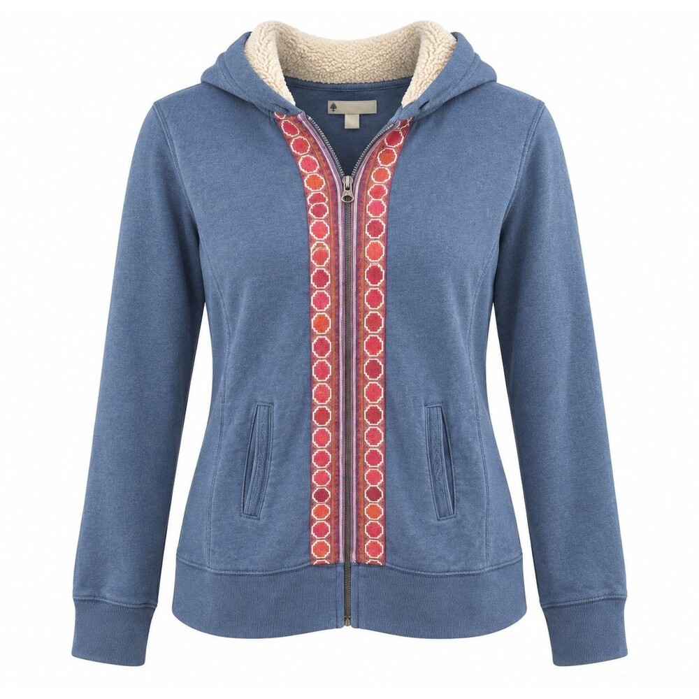 Boho Aztec Embroidered Sherpa Hoodie Lucky Brand Blue Full Zip Vintage XL